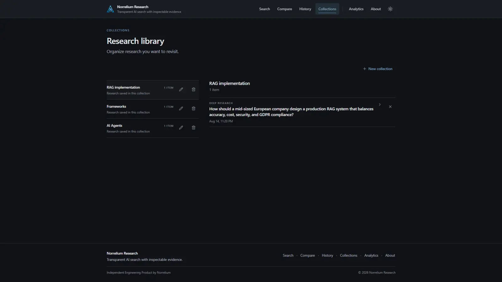 Research library with RAG implementation, Frameworks and AI Agents collections