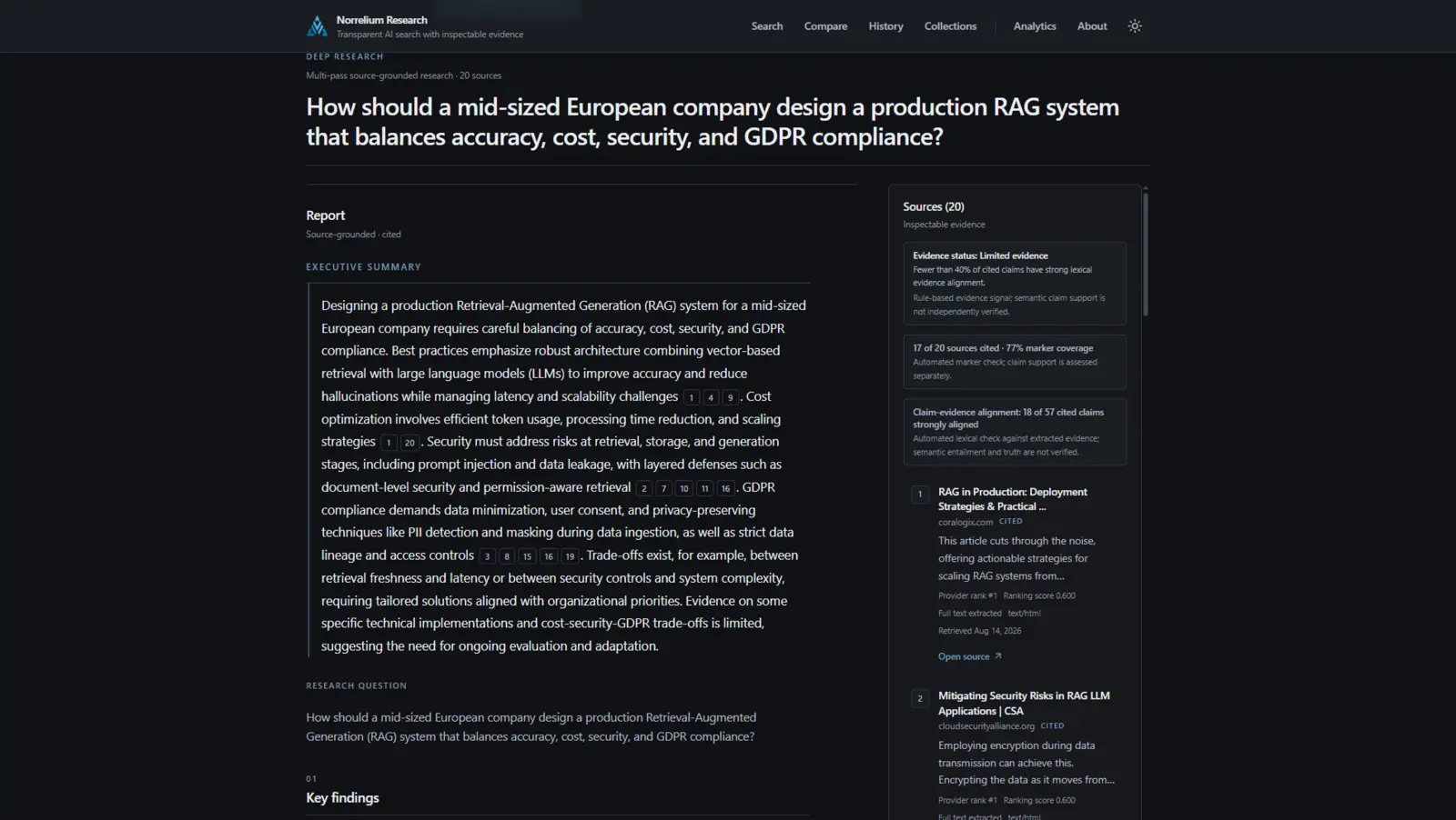 Deep Research executive summary with twenty sources and citation coverage signals